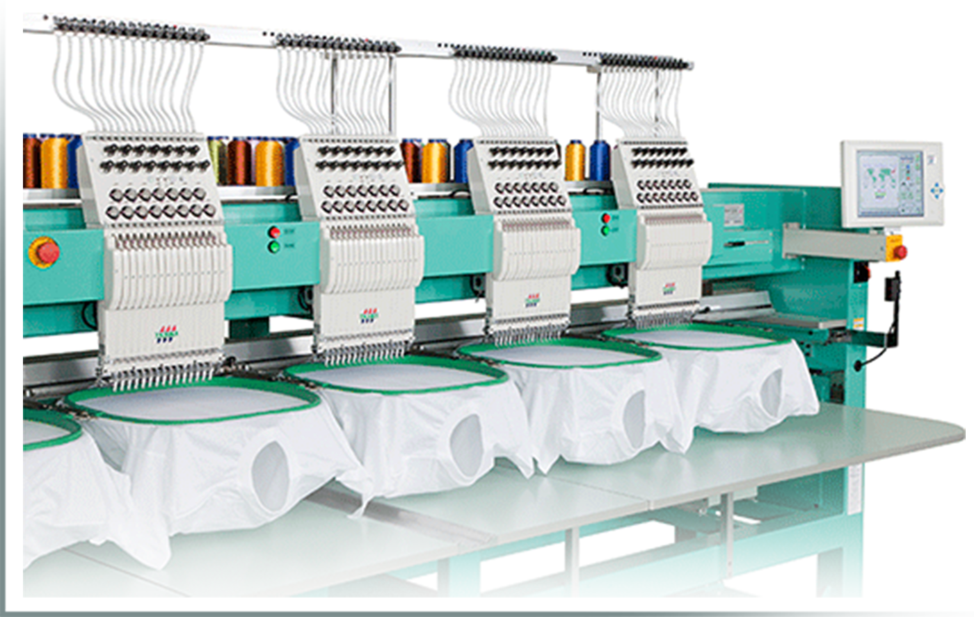 Multi-head commercial embroidery machine